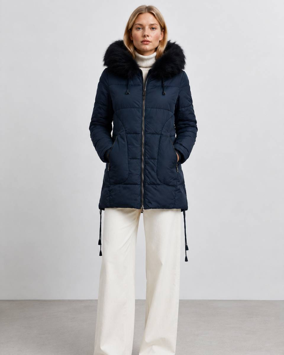 QUILTED HOODED JACKET NAVY BLUE (7690)