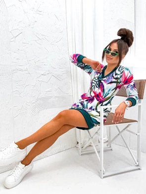 Zielono-różowa sukienka ze ściągaczami welur