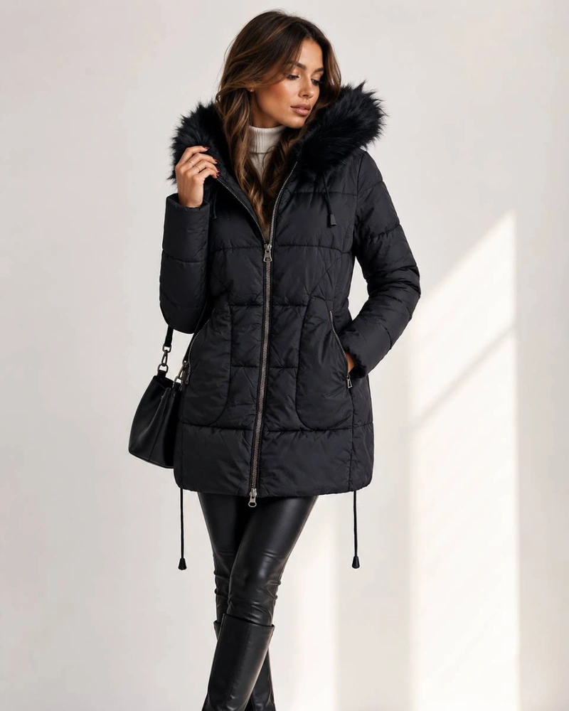 QUILTED HOODED JACKET BLACK (7690)