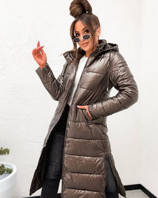 Przejściowa kurtka damska do kolan czekolada