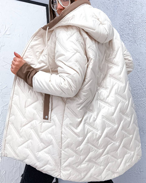 Luźna przejściowa kurtka plus size z kapturem ecru