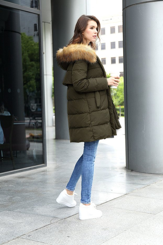 KURTKA Z PUCHEM NATURALNYM KHAKI (8063)