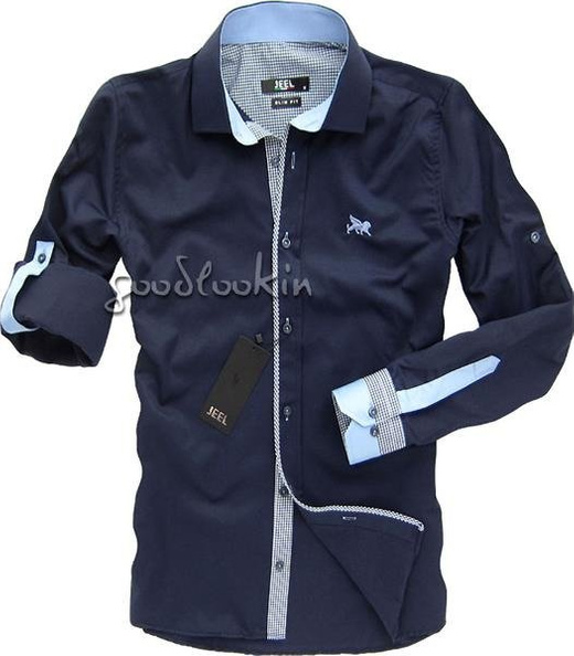 ŚWIETNA KOSZULA SLIM FIT JEEL Jeans GRANATOWA (3055)