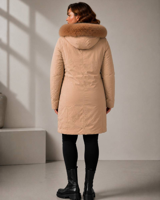 Czarno-beżowa dwustronna kurtka damska z odpinanym kapturem plus size