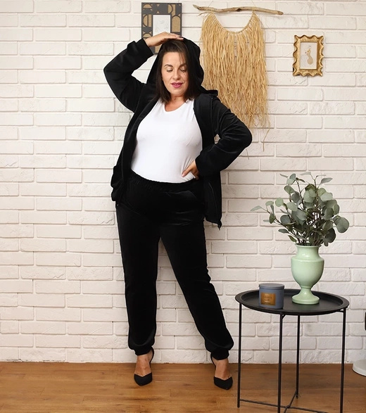 Zestaw plus size bluza + spodnie dresowe welur czarny 