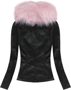 BIKER JACKET WITH FUR COLLAR BLACK+PINK (5512)