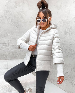 Krótka kurtka ecru z asymetrycznym dołem