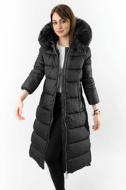 Czarna gruba kurtka zimowa do kolan