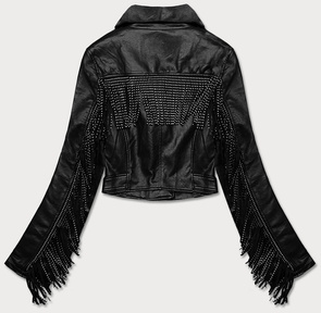 KRÓTKA KURTKA RAMONESKA Z FRĘDZLAMI CZARNA (DA-0632)