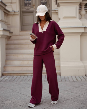 Bordowy dwuczęściowy komplet damski