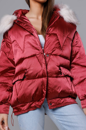 Luźna kurtka z kapturem bordowa