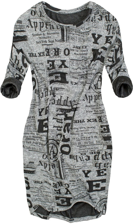 OVERSIZE KLEID MIT AUFSCHRIFT DUNKELGRAU (9100/3)