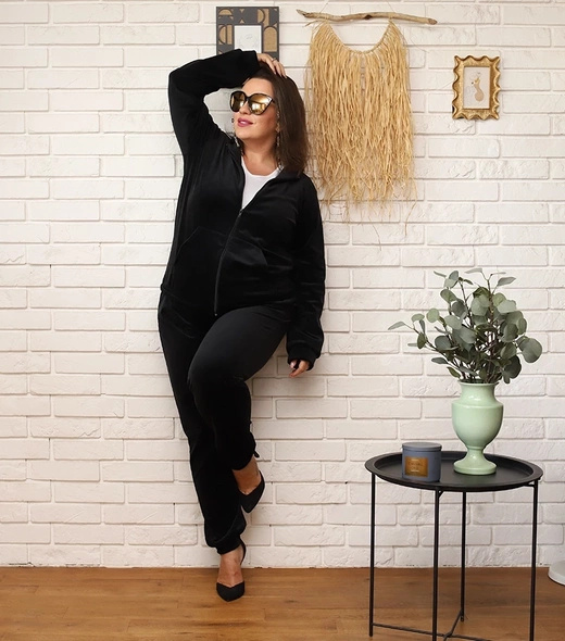 Zestaw plus size bluza + spodnie dresowe welur czarny 