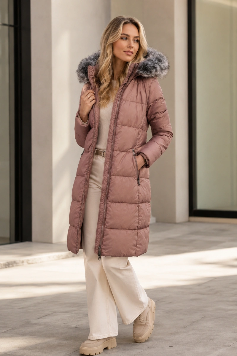 LONG QUILTED JACKET VINTAGE PINK (7701)