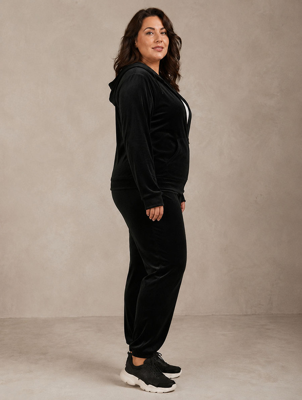 Zestaw plus size bluza + spodnie dresowe welur czarny 