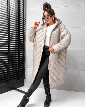 Pikowana beżowa kurtka zimowa oversize