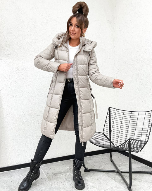 Taliowana zimowa kurtka z kapturem beż