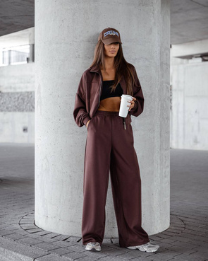 Komfortowy czekoladowy komplet damski bluza + szerokie spodnie