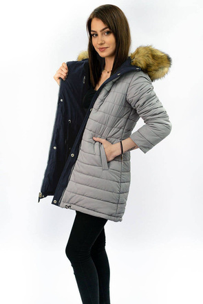 ZWEISEITIGE JACKE MIT KAPUZE MARINEBLAU-GRAU (W213)