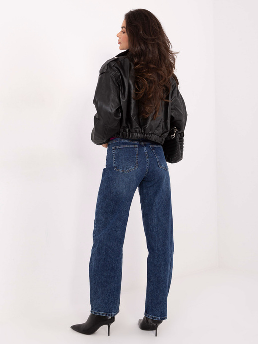 Jeansowe granatowe spodnie damskie balloon fit z wysokim stanem