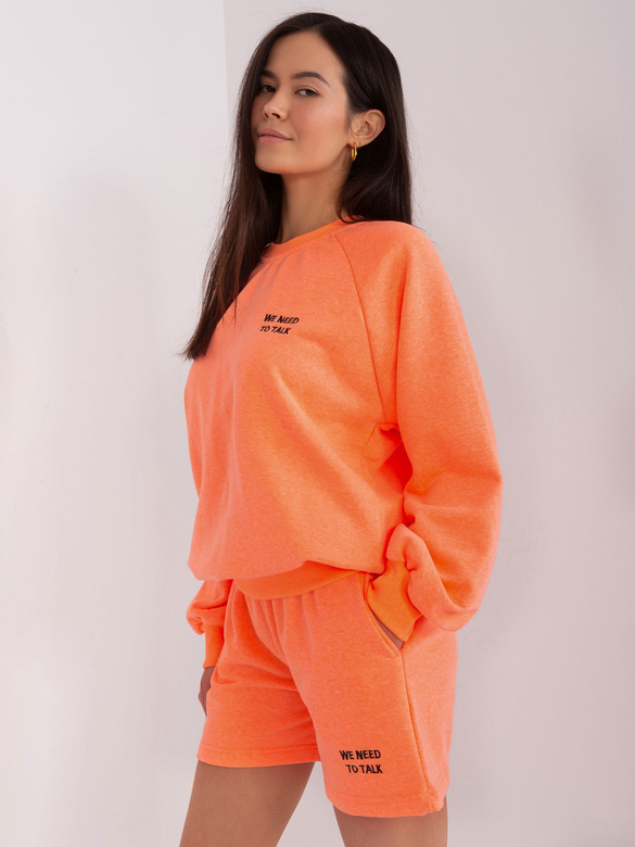 Komplet fluo pomarańcz - luźna bluza i szorty z kieszeniami
