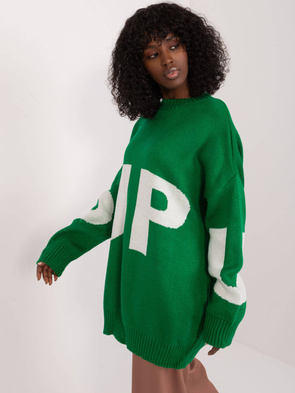 Luźny zielony sweter ze ściągaczami