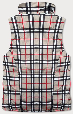 Dwustronny bezrękawnik w kratkę ciemny beż