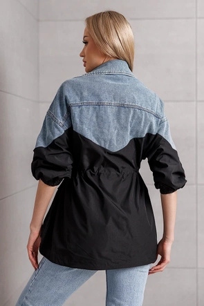 Luźna kurtka jeansowa z łączonych materiałów w kolorze niebiesko-czarnym