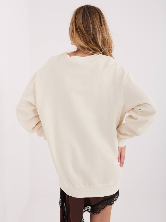 Ocieplana długa bluza basic ecru