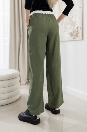 Khaki spodnie damskie z szerokimi nogawkami