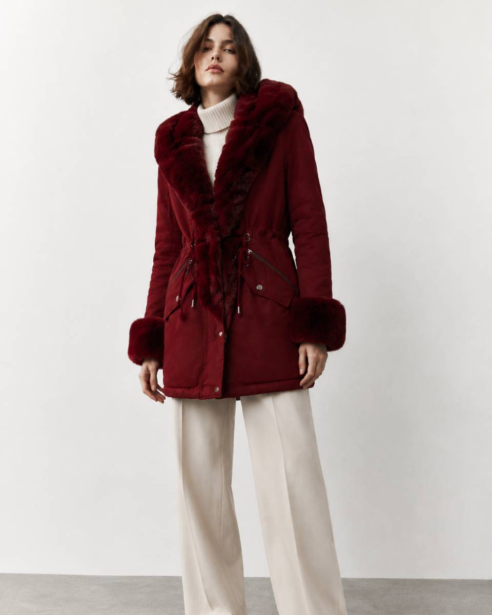 BAUMWOLLE PARKA MIT FELL WEINROT (XW801-3X)