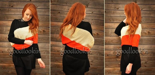 SWETER O&S CZARNY/BEŻOWY/POMARŃCZOWY (5400)