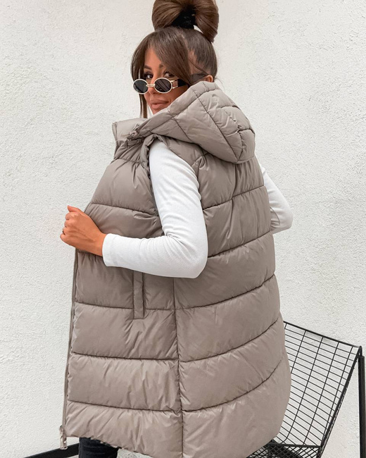 Długa kamizelka typu 2w1 beż-panterka