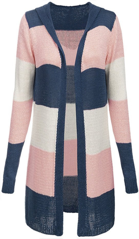 LONGLINE HOODED JUMPER NAVY BLUE-PINK (122ART)