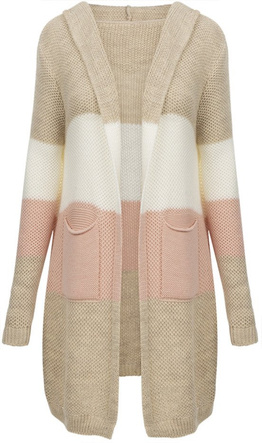 LONGPULLOVER MIT KAPUZE UND TASCHEN BEIGE-WEIß (121ART)