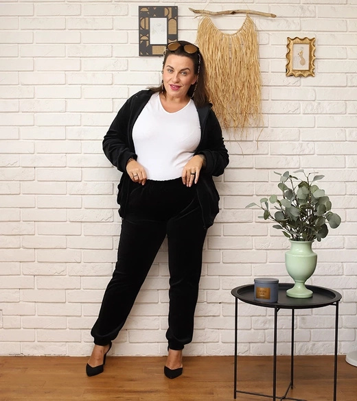 Zestaw plus size bluza + spodnie dresowe welur czarny 