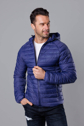 Pikowana kurtka męska z kapturem jasny granat