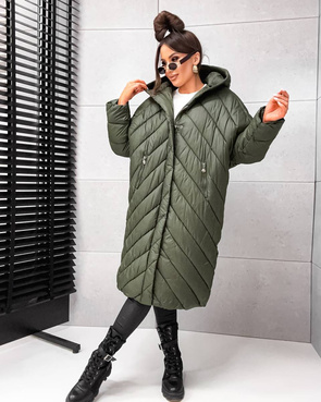 Pikowana khaki kurtka zimowa oversize