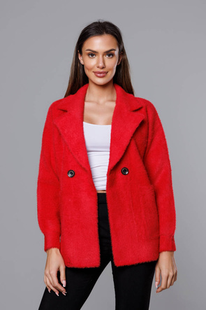 Kurtka alpaka na guziki czerwona