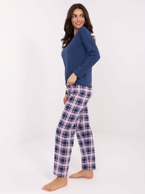 Granatowo-różowa dwuczęściowa piżama z bawełny 