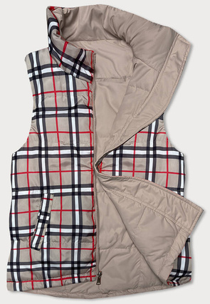 Dwustronny bezrękawnik w kratkę ciemny beż