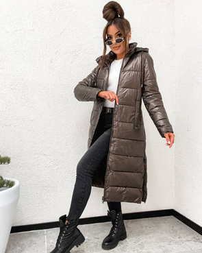 Przejściowa kurtka damska do kolan czekolada