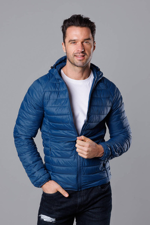 Ciemnoniebieska pikowana kurtka męska z kapturem