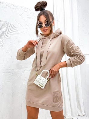 Beżowa bawełniana sukienka z kapturem