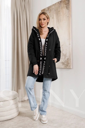 Luźna parka z ozdobnym wykończeniem czarna