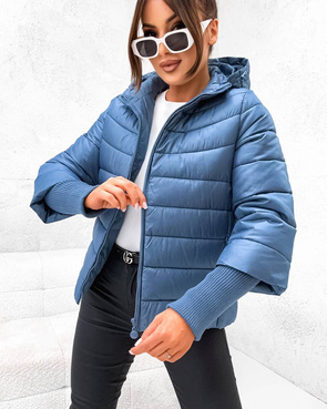 Krótka kurtka niebieska z asymetrycznym dołem