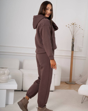 Luźny gruby komplet dresowy damski czekoladowy