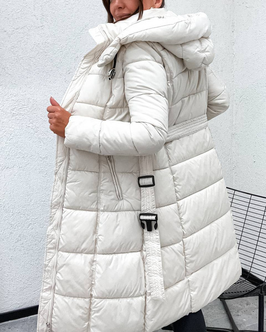 Taliowana zimowa kurtka z kapturem ecru