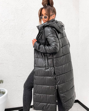 Przejściowa kurtka damska do kolan czarna