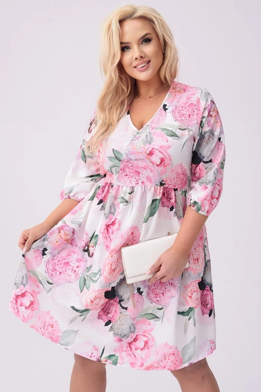 Sukienka plus size w kwiaty ecru